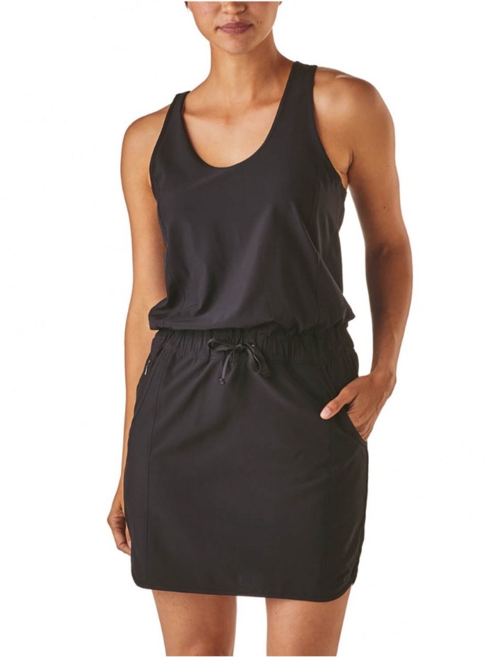 Patagonia Fleetwith Dress Black Sleeveless Drawstring Travel Dress Size Small